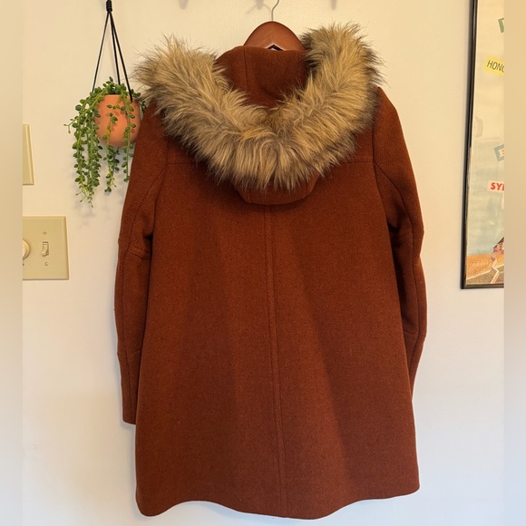 J.Crew Stadium Cloth wool coat with faux fur trimmed hood size 0 - Picture 3 of 4